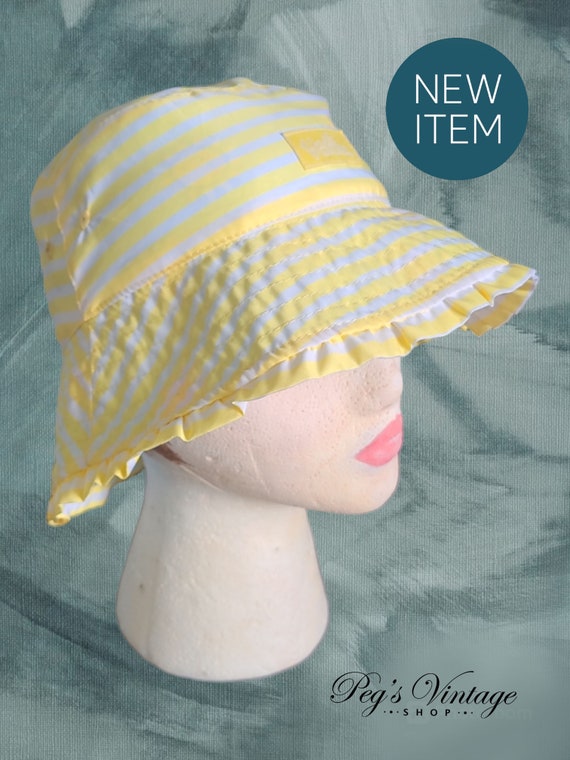 Vintage Reversible Sun Hat, Yellow & White Striped