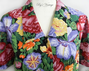 Vintage Bright Floral Shirt Blouse Size M, D'ALLAIRDS Ladies Short Sleeve Shirt Top