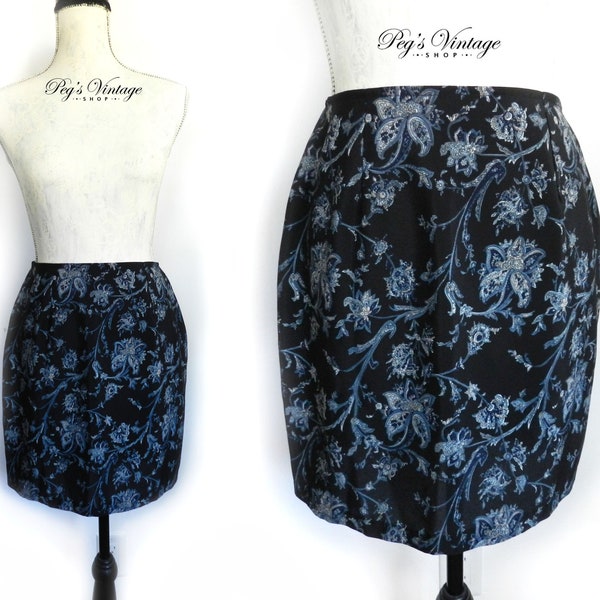 Vintage Blue Floral Wrap Skirt Size 4 Petites