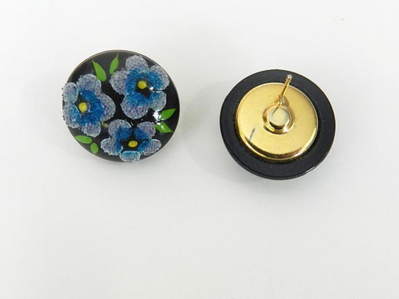 Vintage Black And Blue Floral Earrings, Sugar Luc… - image 3