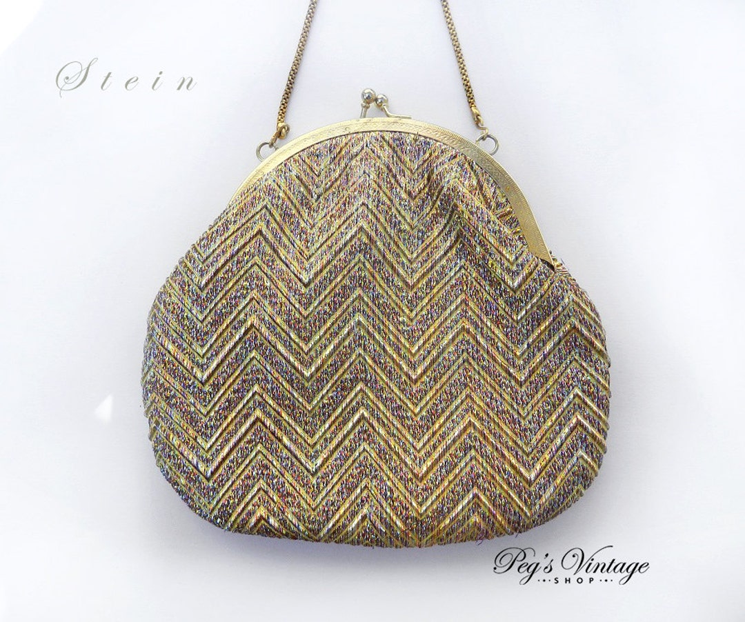 Vintage Stein Novelty Evening Purse, Metallic Rainbow Chevron Evening