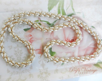 Vintage Braided Pearl Necklace, Faux Pearl & Gold Bead Wedding/Bridal Necklace