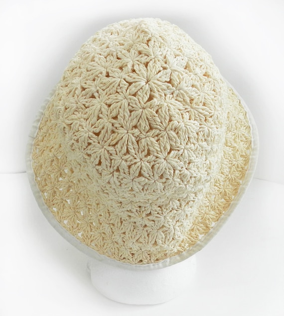 Vintage Beige Crochet Boho Bucket Hat, Summer Cot… - image 2