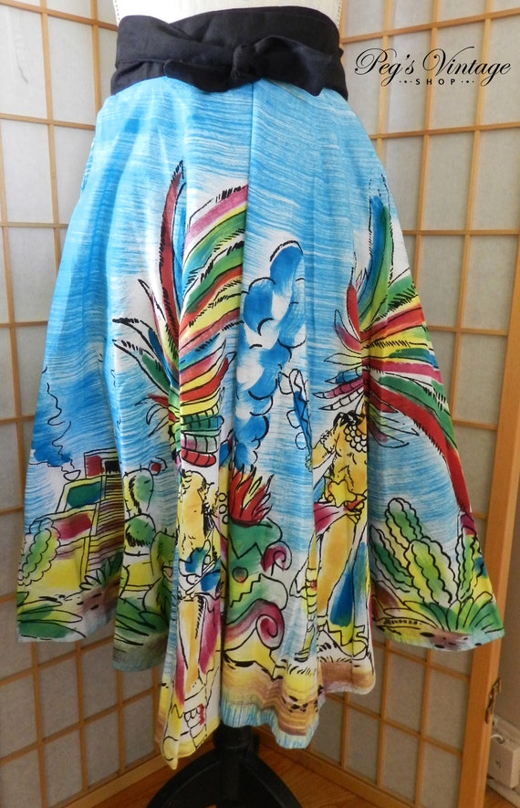 Vintage Mexican Skirt / 50s Circle Skirt / Hand Pa