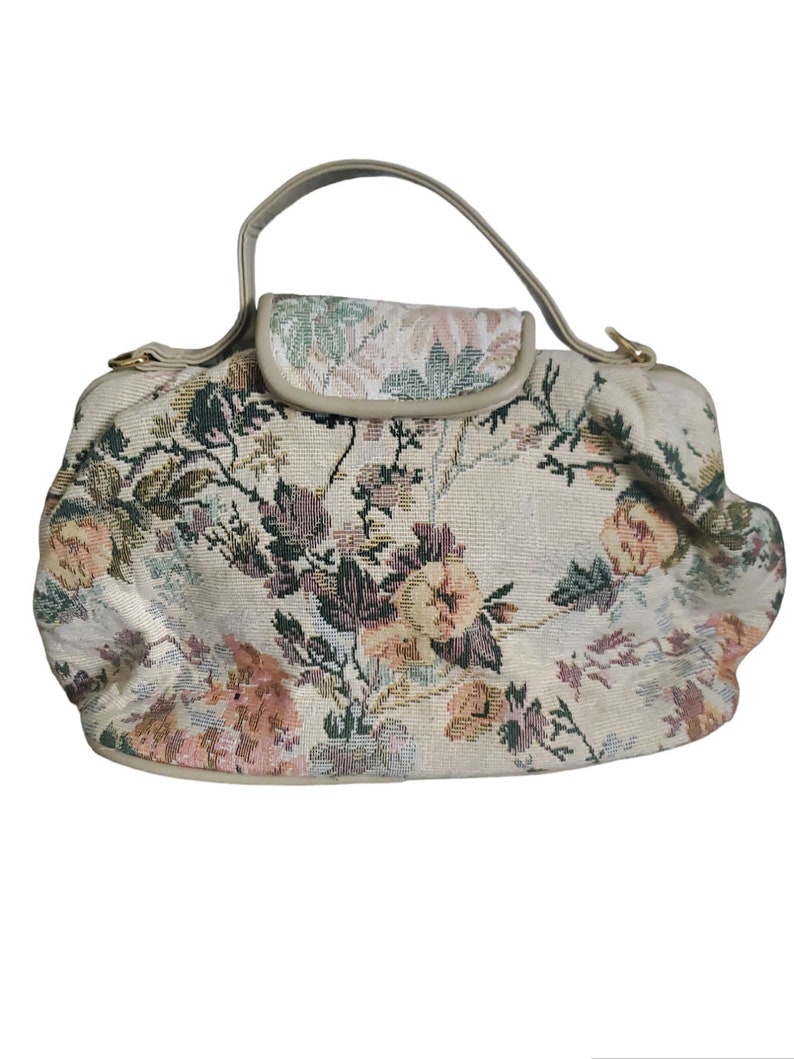 Vintage Tapestry Purse, Pastel Floral Tapestry Handbag Made in Taiwan image 6