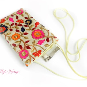 Sac bandoulière hobo brodé floral vintage, pochette pour téléphone Boho hippie, pochette pour téléphone portable
