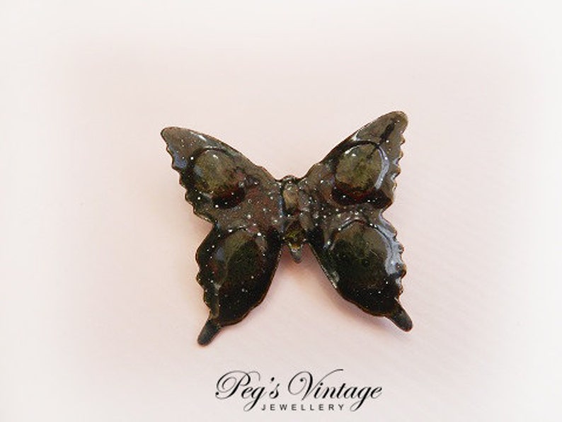 Beautiful Vintage Butterfly Brooch Pin / Artisan Crafted Brass Metal Resin Butterfly Brooch/Pin image 5