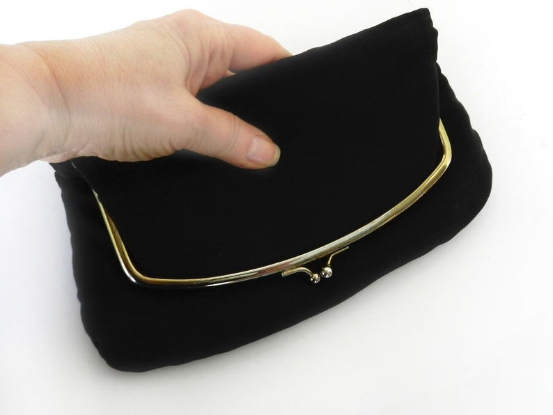 60/'s Evening Bag Vintage Black Clutch Envelope Purse with Attached Coin Purse