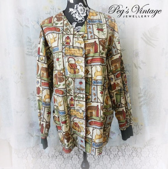 Vintage Novelty Fishing Shirt, Camping Print Butto