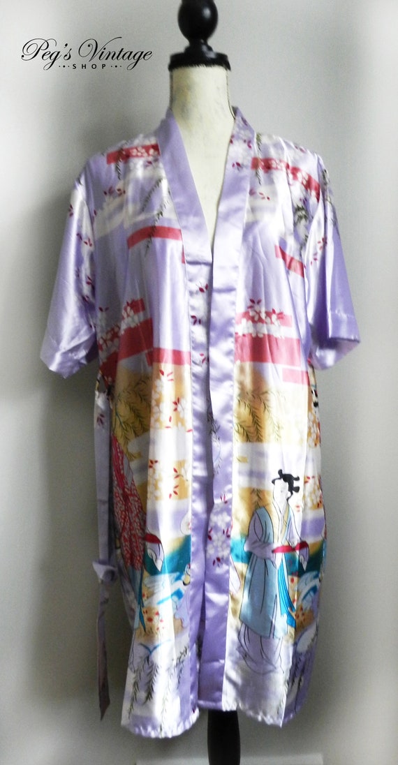 Vintage 90s Purple Asian Slip Dress & House Coat … - image 6