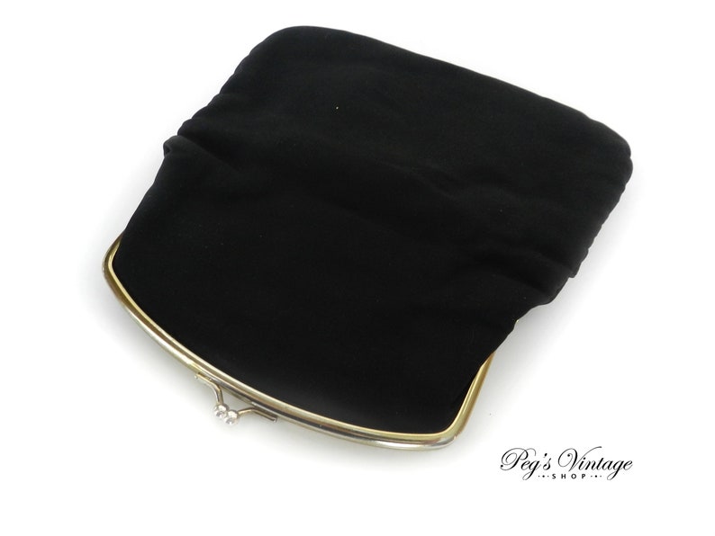 60/'s Evening Bag Vintage Black Clutch Envelope Purse with Attached Coin Purse