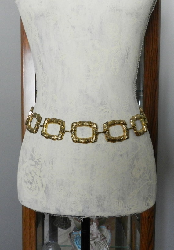 Vintage Belt 60s Gold Link Chain Belt with White Jewels Beads Medium