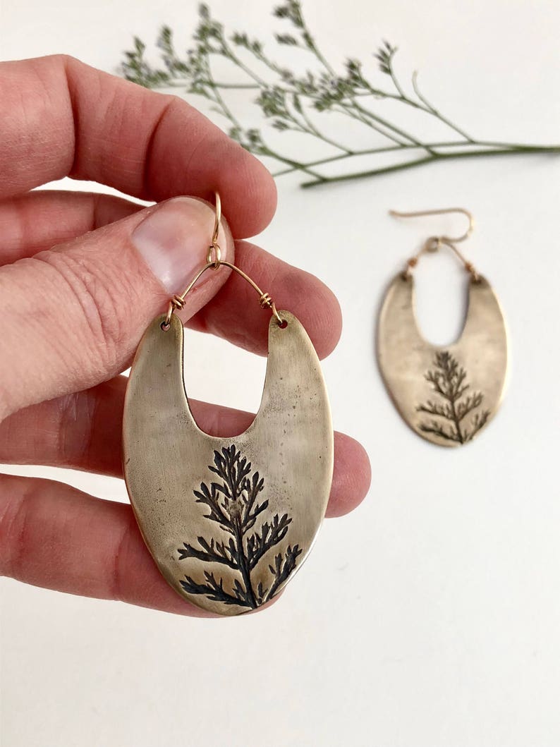 Yarrow Earrings in Bronze Plant Jewelry Etsy