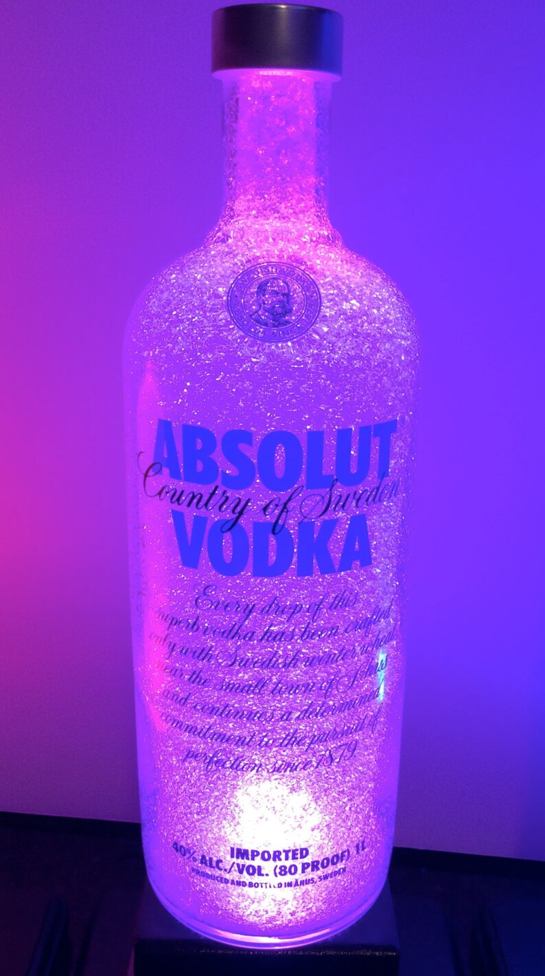 Glass Vodka Bottle Lamp Color changing LED upcycled Etsy