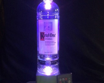 Glass Vodka Bottle Lamp - color changing up-cycled recycled Lamp - Man-cave great gift for Him or Her