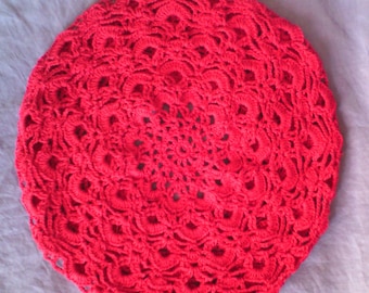 Crochet lace cotton beret women's voluminous 13 in for summer