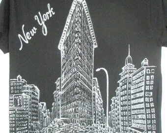 Flatiron building New York, T-shirt, hand painted, men's, large size
