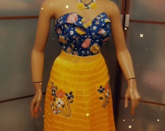 Falda de rafia años 50 años 40 (hecha a mano) amarilla