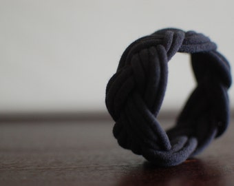 Jersey Fabric Chunky Cuff Cloth Braided Bracelet in Black