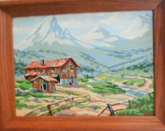 1950-60's, Paint By Number, Mountain Landscape, Framed Painting