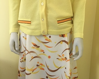1970-80's, Two Piece Suit, Skirt and Sweater Set, Pastel Yellow, Size S/M