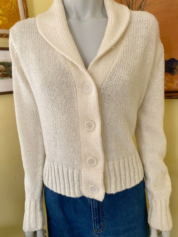 1970-80's, Acrylic Knit, Shawl Collar, Cardigan, size… - Gem