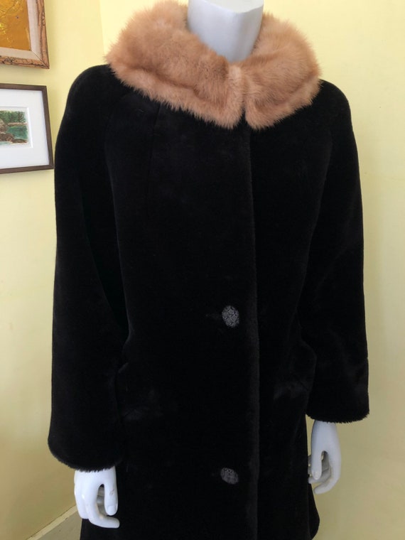1960's, Faux Fur Coat, Real Fur Collar, Sealura, … - image 5