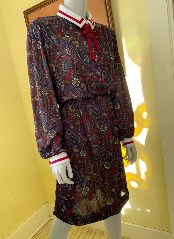 1980’s, Silky Polyester, Paisley Dress, size s/m - image 3