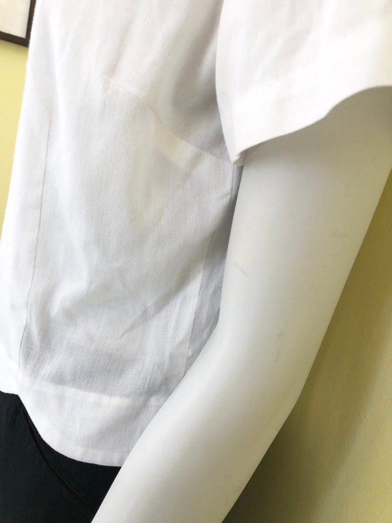 Short Sleeve Jonathan Logan Inc with Bow Tailored Blouse White Cotton size ms Union Made in USA 1950/'s Alice Stuart