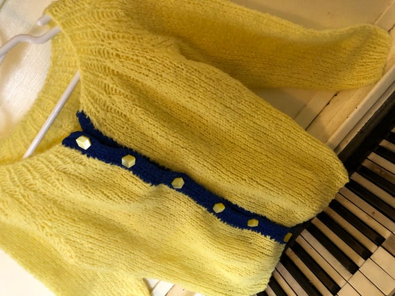 1960's, Hand Knit, Children's Sweater, Yellow/Blu… - image 9