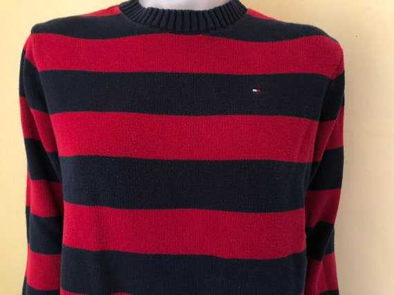 Tommy hilfiger red hotsell and blue striped sweater
