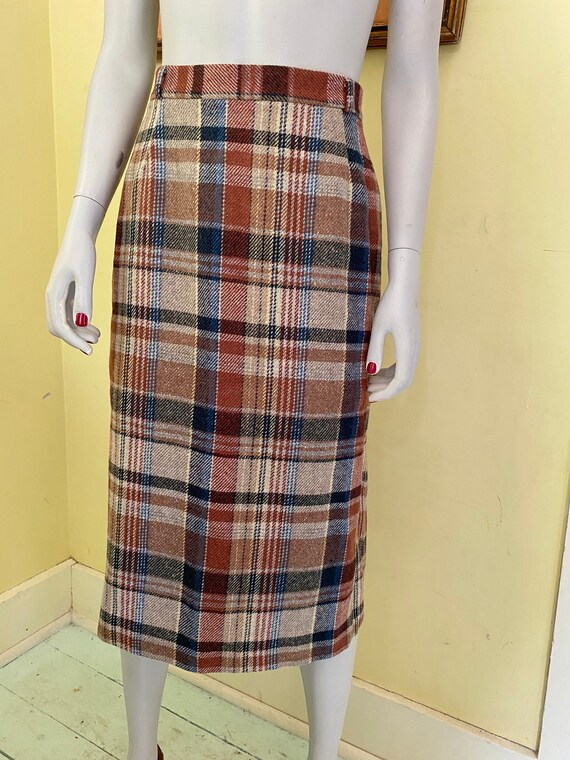 1970's, Wool Plaid, Pencil Skirt, XSMALL - image 10