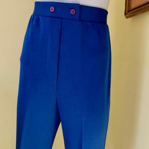 1970s, High Waisted, Polyester Knit, Blue, Flared, Stretch Pants, medium image 10