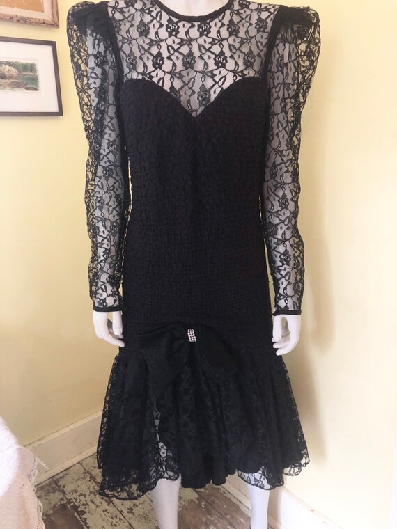 1980's, Dropped Waist, Black Cloque, Lace, Prom, … - image 3