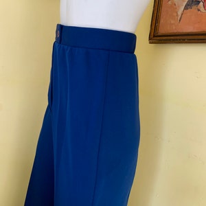 1970s, High Waisted, Polyester Knit, Blue, Flared, Stretch Pants, medium image 9