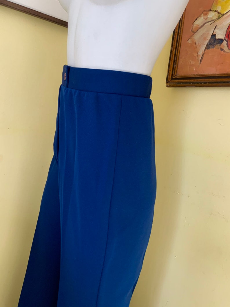 1970s, High Waisted, Polyester Knit, Blue, Flared, Stretch Pants, medium image 9