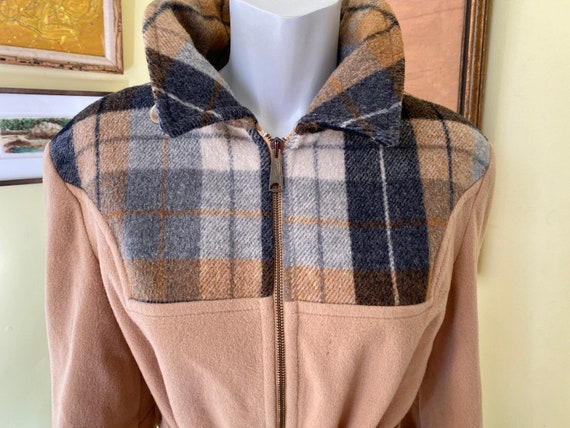 Vintage, Plaid & Camel, Wool, Belted, Lined, Women
