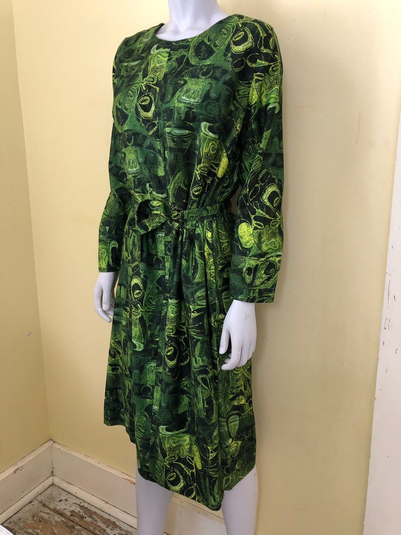 Brushed Cotton Midi size m Tiki Print Hostess Dress 1960/'s-70/'s Hawaiian