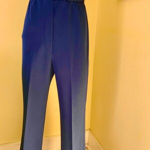 1970s, High Waisted, Polyester Knit, Blue, Flared, Stretch Pants, medium image 2