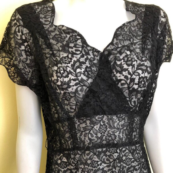 1950s Black Lace Dress - Etsy