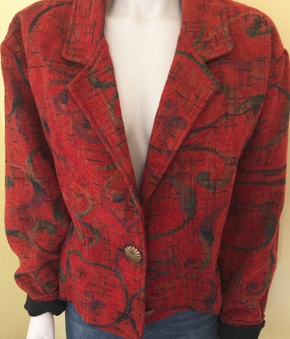 1990's, Cotton Blend Tapestry, Cropped Blazer, Sh… - image 1