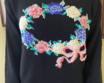 SALE! 1990's, The Eagle's Eye, Wool Blend, Floral Wreath, Sweater, size S