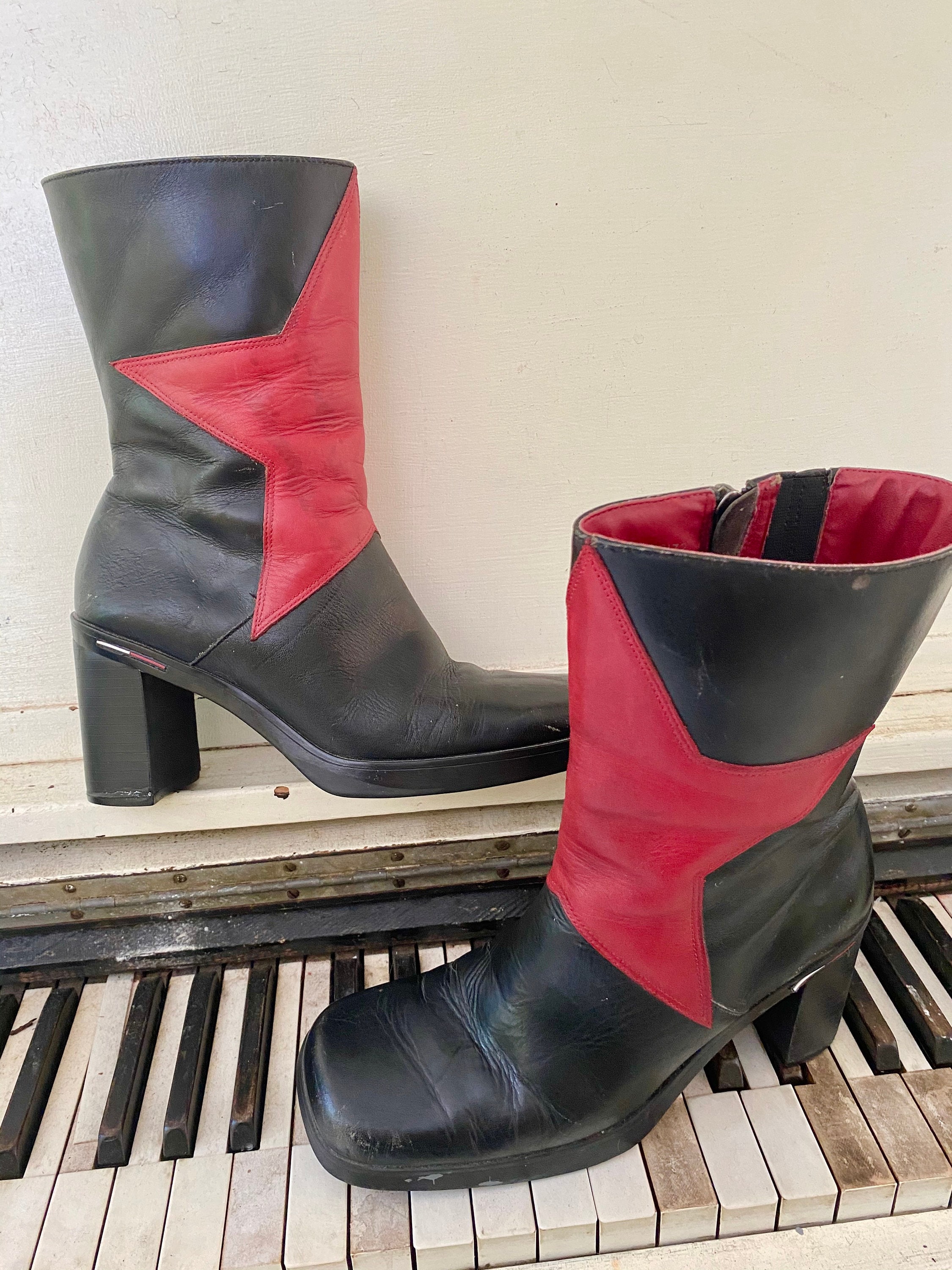 1990's Tommy Black Leather Red Star - Etsy