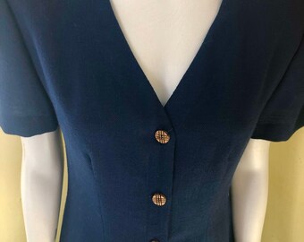 1980's-90's, John Roberts, Rayon Blend, BodyCon, Fitted, Navy Dress, made in USA, size M