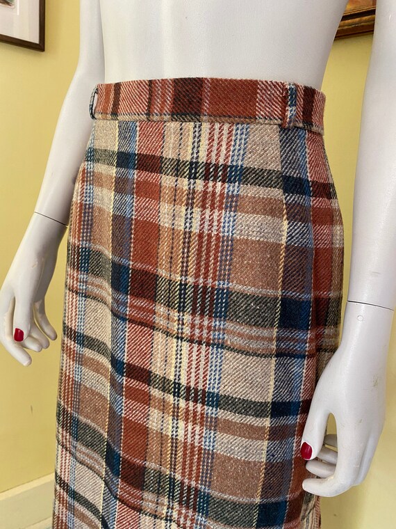 1970's, Wool Plaid, Pencil Skirt, XSMALL - image 5