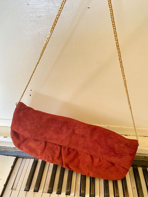 Vintage, Suede Evening Bag, Gold Toned Chain