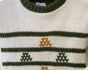 1960's, Child's Sweater, Huntingdon Mills, Orlon Acrylic, crewneck, embroidered, M