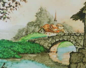 1936, Aquatint, Genuine Etching, "In The Valley", by Camilla Lucas Boyer, Paris Etching Society