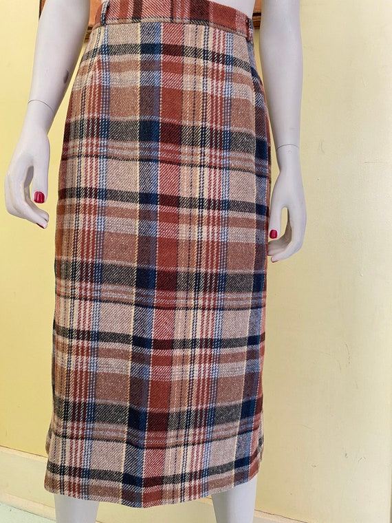 1970's, Wool Plaid, Pencil Skirt, XSMALL - image 6