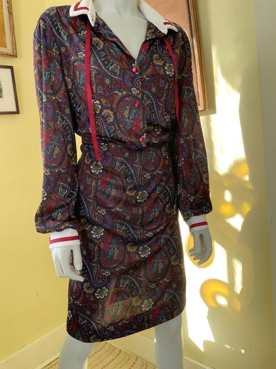 1980’s, Silky Polyester, Paisley Dress, size s/m - image 7